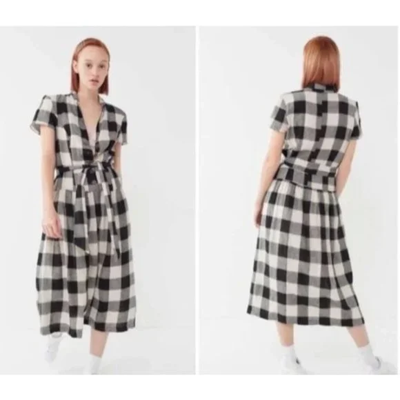 NWT Urban Outfitters Natalie Checkered Print Linen Midi Dress - Size XS - Picture 3 of 14